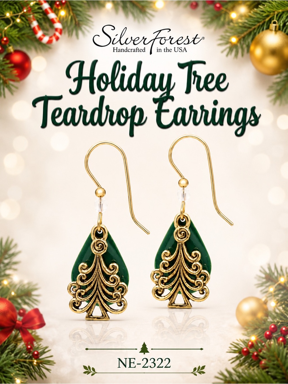 Silver Forest Holiday Tree Teardrop Earrings